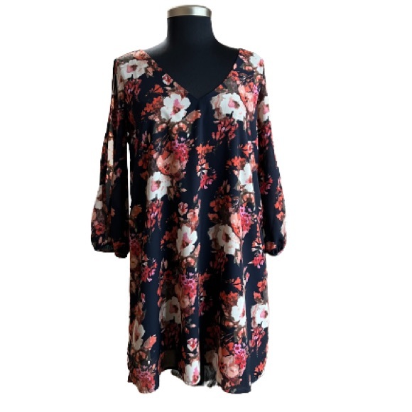 Lulus Shifting Dears Navy Blue Floral Dress Size Medium - Picture 1 of 8
